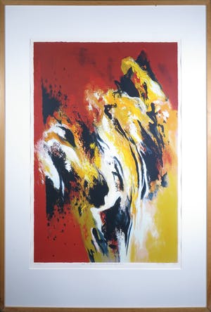 Mattie Schilders - Zeedruk, Gele rotsen, als wolken om een bergtop - Ingelijst. (Groot) kopen? Bied vanaf 1!