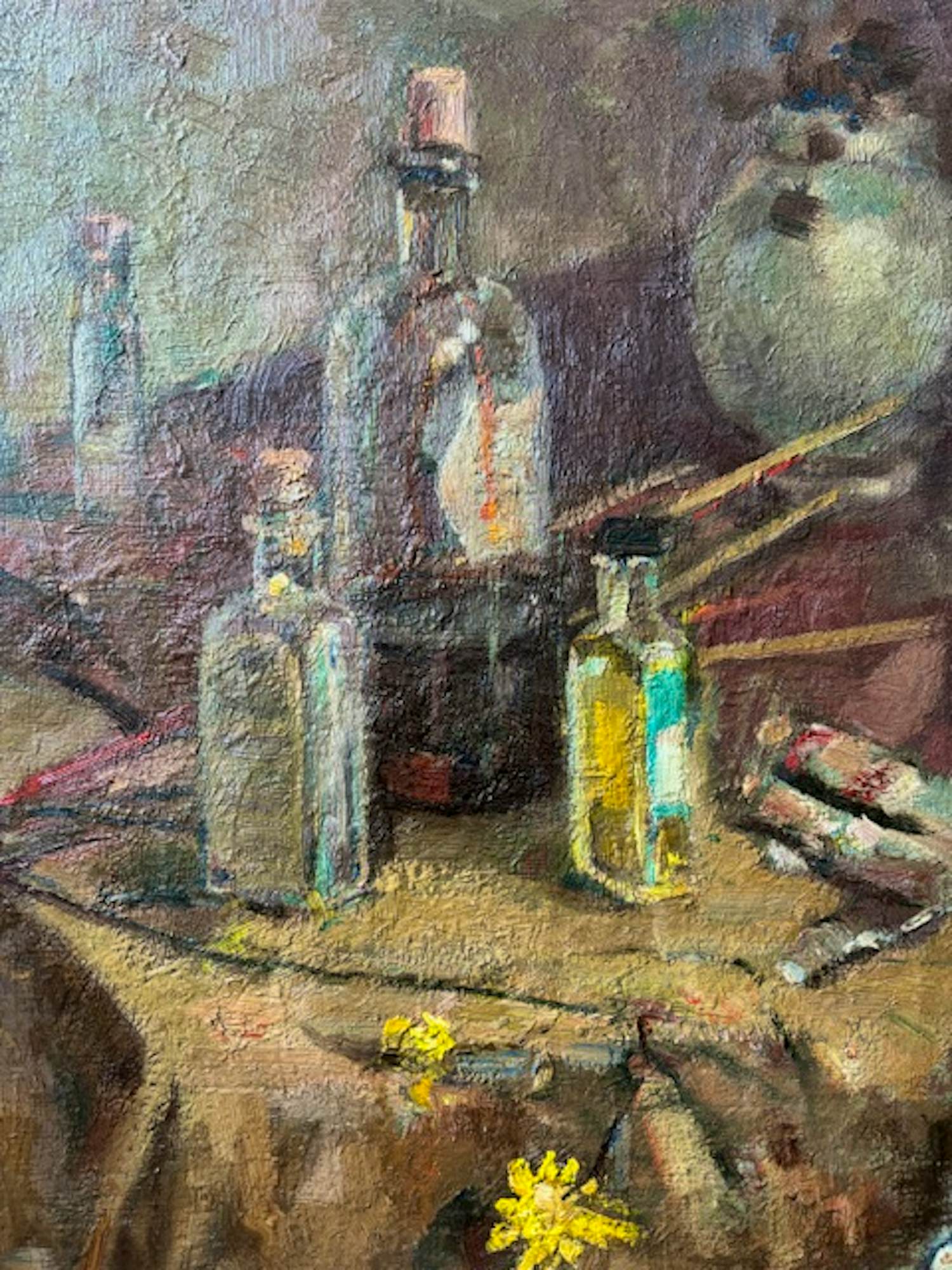 Niet of onleesbaar gesigneerd - Stilleven met schildersattributen. Stempel: 'atelier Ewoud de Kat' kopen? Bied vanaf 10!