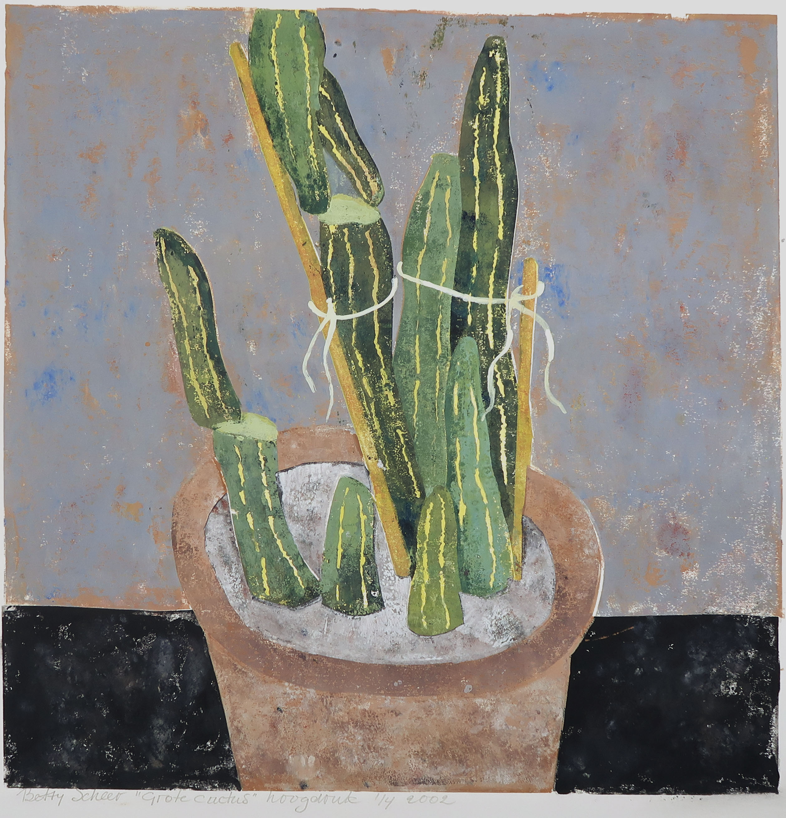 Betty Scheer - Linosnede, Grote cactus verkocht voor € 35!