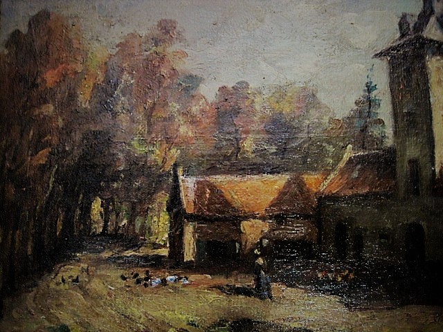 Niet of onleesbaar gesigneerd - oud olieverf "personen bij Limburgse hoeve" gesigneerd  kopen? Bied vanaf 1!