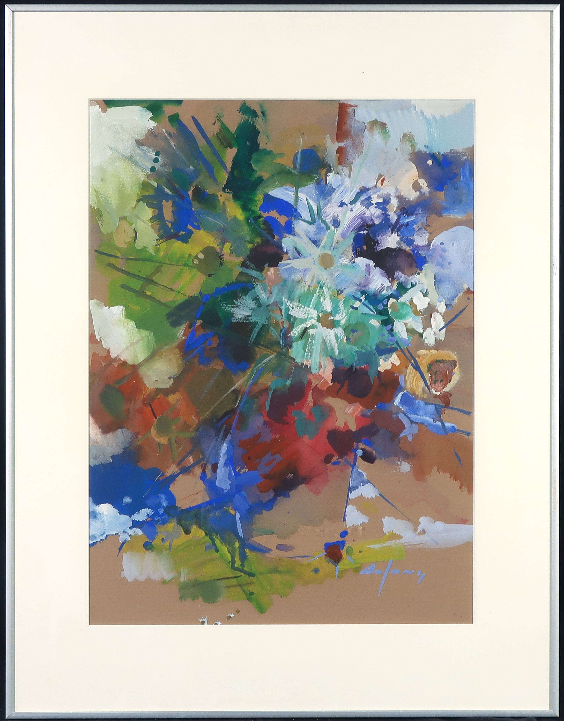 Fedde de Jong - Gouache, Bloemstilleven - Ingelijst verkocht voor € 1!