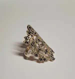 Vintage handgemaakte echte Zwitserse marcasiet setting 925  zilveren  ring kopen? Bied vanaf 75!