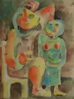 Niet of onleesbaar gesigneerd - Ingelijste aquarel & inkt , Man en Vrouw – gesigneerd – Lijst, 44 x 35 cm. kopen? Bied vanaf 1!