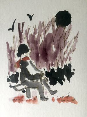 Theo van der Horst - Man in de Natuur - Aquarel, Ingelijst kopen? Bied vanaf 30!