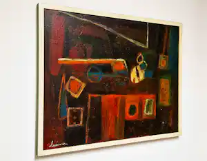 Wil van Leeuwen - Groot expressionistisch olieverf op paneel - Abstract - gesigneerd - Ingelijst verkauft für € 200!