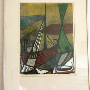 Harry van Kruiningen - Compositie vissersboten verkocht voor € 350!