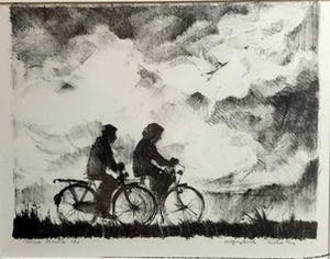 Joke Struik - Zondagmiddag op de fiets - Litho, Ingelijst kopen? Bied vanaf 45!
