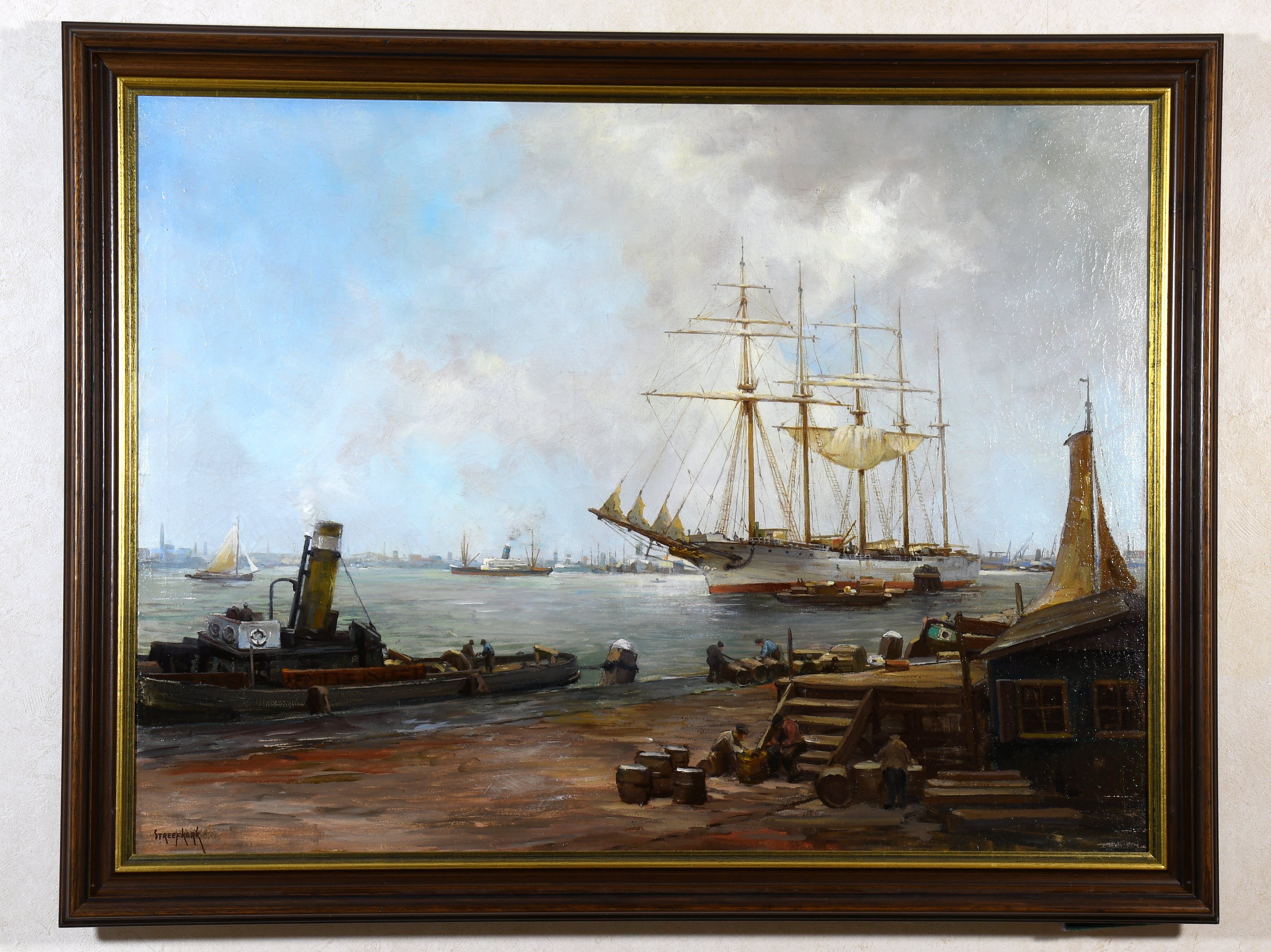 Carl August Streefkerk - Havengezicht - 't IJ - Amsterdam - Olieverf op doek - Gesigneerd l.o. kopen? Bied vanaf 250!