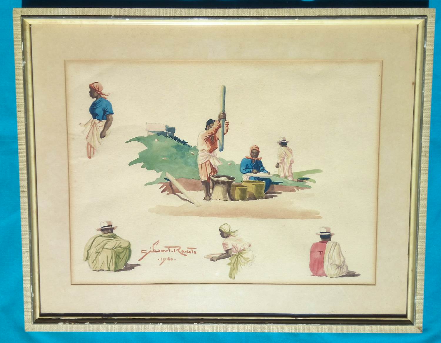Gilbert Rakoto - AQUAREL 1960 GILBERT RAKOTO 1906-1967 MADAGASKAR INGELIJST GESIGNEERD kopen? Bied vanaf 60!