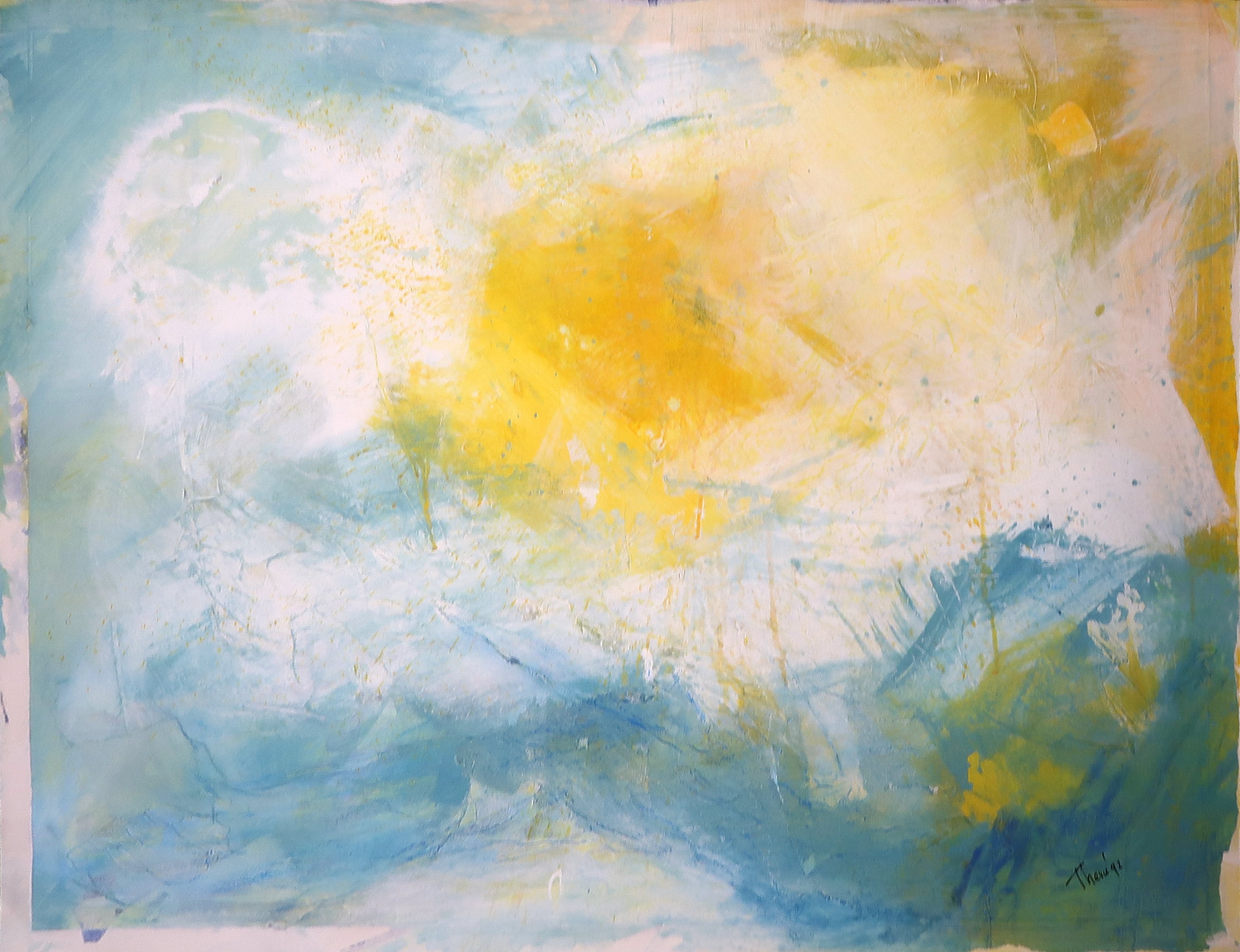 Niet of onleesbaar gesigneerd - Gemengde technieken op papier, Krijt en collage, Compositie blauw, geel en wit kopen? Bied vanaf 1!