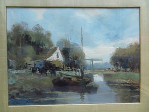 Adriaan Terhell - onder pseudoniem A. Nieuwenhuis - Landschap met boerderij en koeien kopen? Bied vanaf 100!