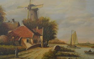 Niet of onleesbaar gesigneerd - Dorpje aan het water - Olieverf op paneel - Gesigneerd kopen? Bied vanaf 1!