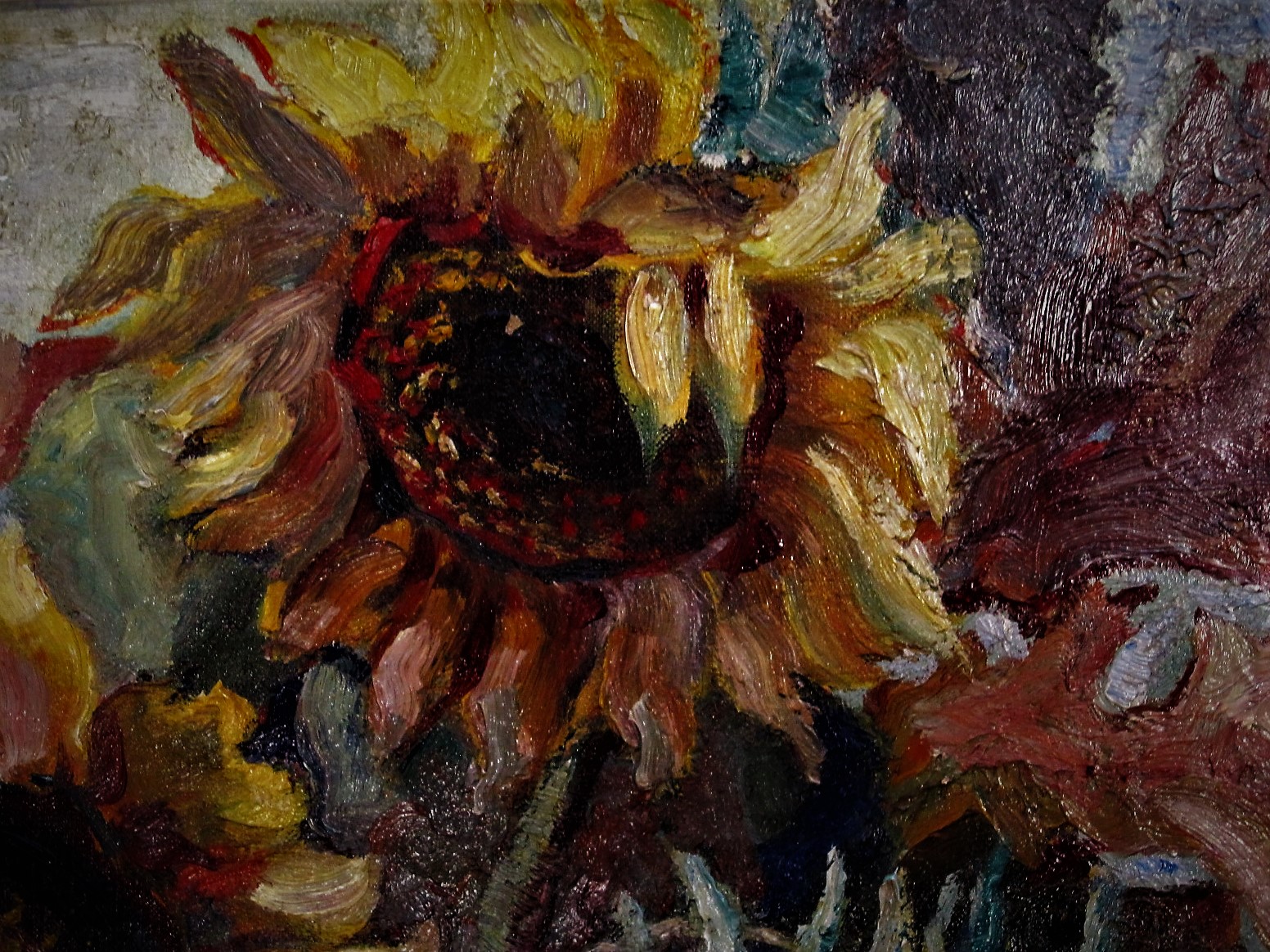 Niet of onleesbaar gesigneerd - Fraai 1948 Expressionist. olieverf "Zonnebloemen in vaas" gesigneerd kopen? Bied vanaf 1!