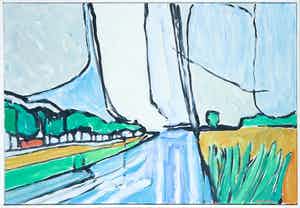 Paul Overhaus - Olieverf op doek, Vaart - Ingelijst verkocht voor € 70!