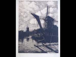 Adrianus Johannes Grootens - Molens aan het water - Ets verkocht voor € 35!