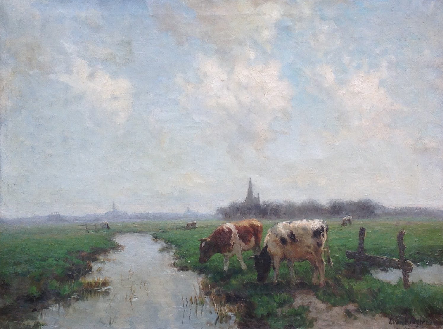 Fedor van Kregten - koeien bij sloot in weidelandschap, C59 kopen? Bied vanaf 1500!