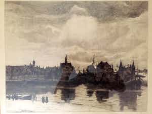 Philip Zilcken - 'Gezicht op Delft' - Ets, Ingelijst verkocht voor € 60!