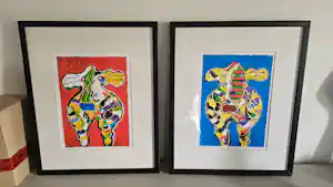 Peter Diem - Happy Cow Red and Blue verkocht voor € 70!