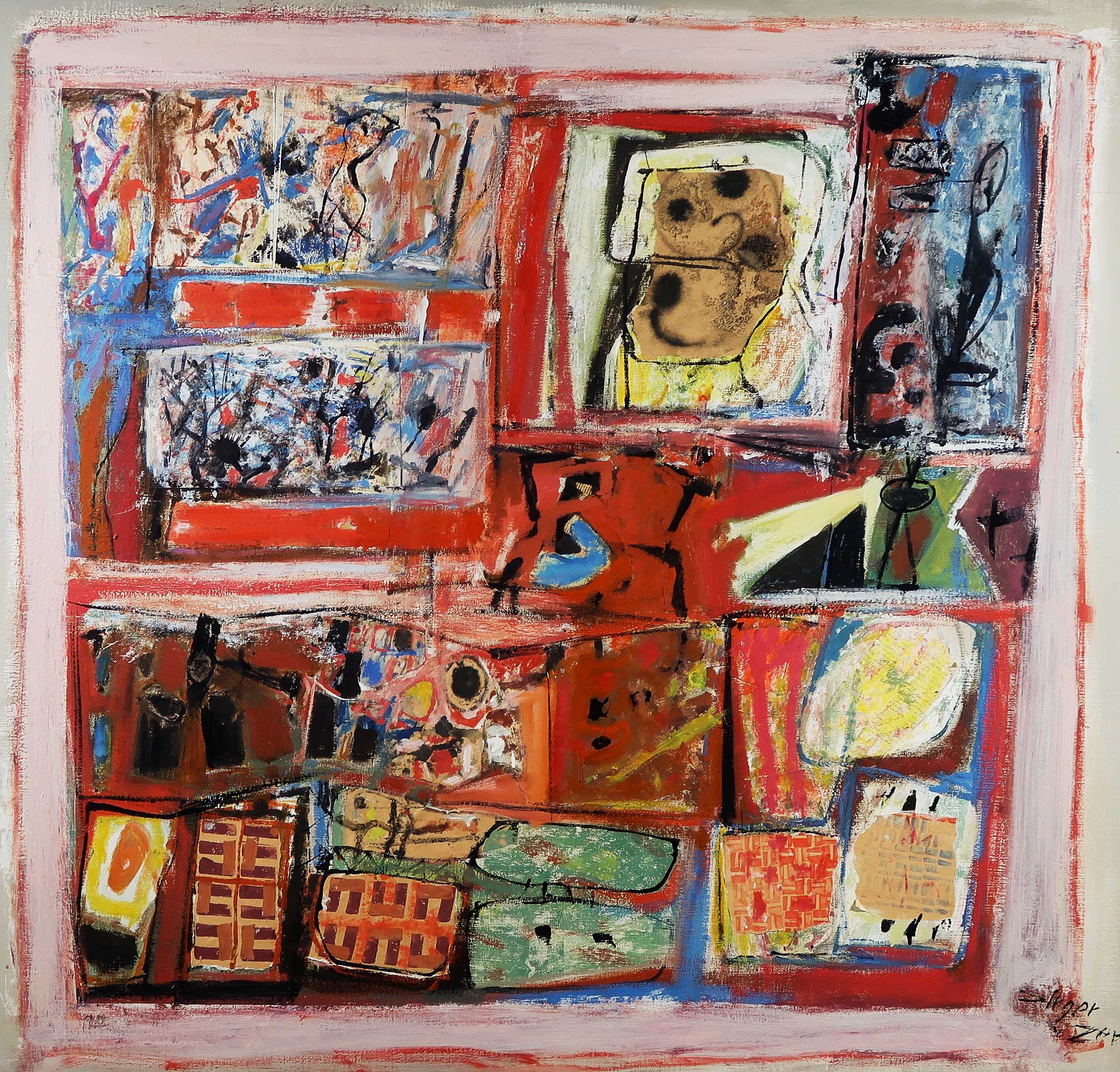 Fred Sieger - Olieverf en collage op doek, Compositie met vlakken - Ingelijst (Zeer groot) kopen? Bied vanaf 850!