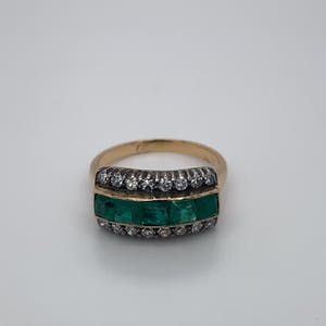 14kt bicolor vintage ring  met smaragd en diamant, mt 52,5/16.75. 3,89gr kopen? Bied vanaf 320!