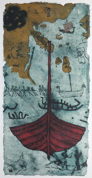 Wim Zurne - Gemengde techniek op doek, Vikingen - Ingelijst (Zeer groot) kopen? Bied vanaf 50!