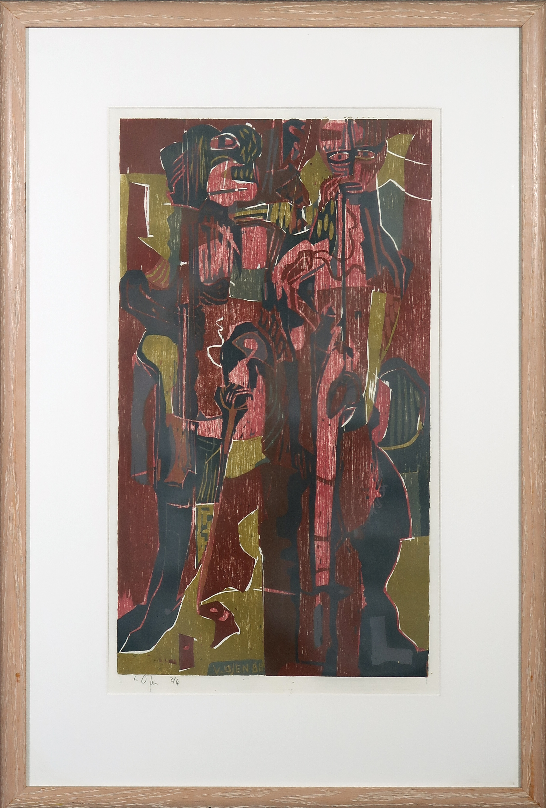 Vincent van Ojen - Houtsnede, Zonder titel - Ingelijst verkocht voor € 40!