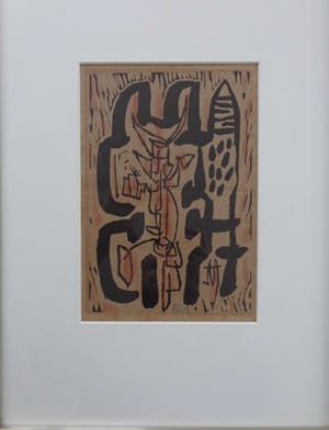 Anton Rooskens - COBRA-ABSTRACTIE / ZW-W LINOSNEDE + POTLOOD / 49x38cm / KADER / SIG / 1954 kopen? Bied vanaf 265!