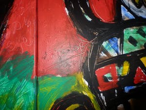 Toyin Loye - TWEELUIK ACRYLVERF op DOEK Handgesigneerd GROOT!!! kopen? Bied vanaf 750!