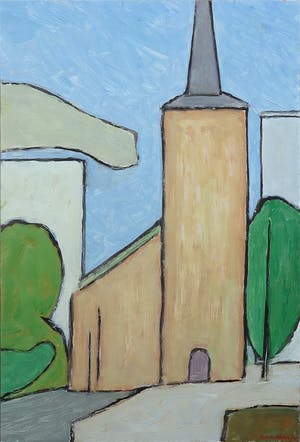 Paul Overhaus - Olieverf op doek, Kerk- Ingelijst kopen? Bied vanaf 70!