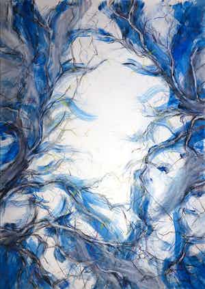 Wim de Bruin - Gemengde techniek op papier, Licht tussen de bomen (Zeer groot) verkocht voor € 70!