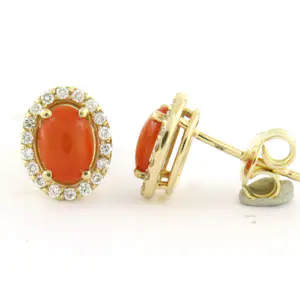 14k geel gouden oorknoppen met koraal en briljant geslepen diamant tot.0.26ct kopen? Bied vanaf 375!