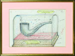 Luca Maria Patella - Pen en potloodtekening, Ceci n'est pas une pipe verkocht voor € 1!