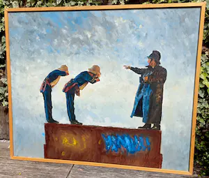 Hans Leyerzapf - Een buiging van 45 graden, olieverf op doek (ingelijst, groot!) kopen? Bied vanaf 1250!