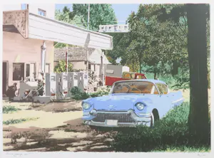 Araun Gordijn - Zeefdruk, Oklahoma Caddilac - Ingelijst kopen? Bied vanaf 50!