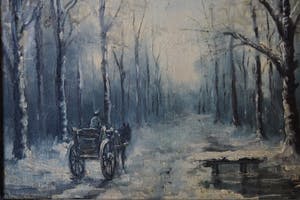 Niet of onleesbaar gesigneerd - Hollandse school (19e eeuw) - Winters boslandschap met paard en wagen kopen? Bied vanaf 1!
