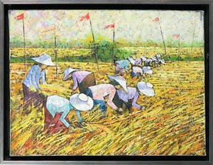 Niet of onleesbaar gesigneerd - Acryl op doek, Rijstvelden - Ingelijst kopen? Bied vanaf 1!