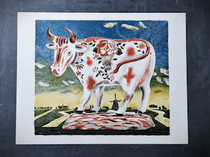 Herman Berserik - Grote -1986- kleuren lithografie "de koe van Cara" oplage 175 - potl. gesign. kopen? Bied vanaf 44!