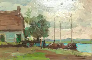 Cor Noltee - Rivierenlandschap - Olieverf - Gesigneerd verkauft für € 80!