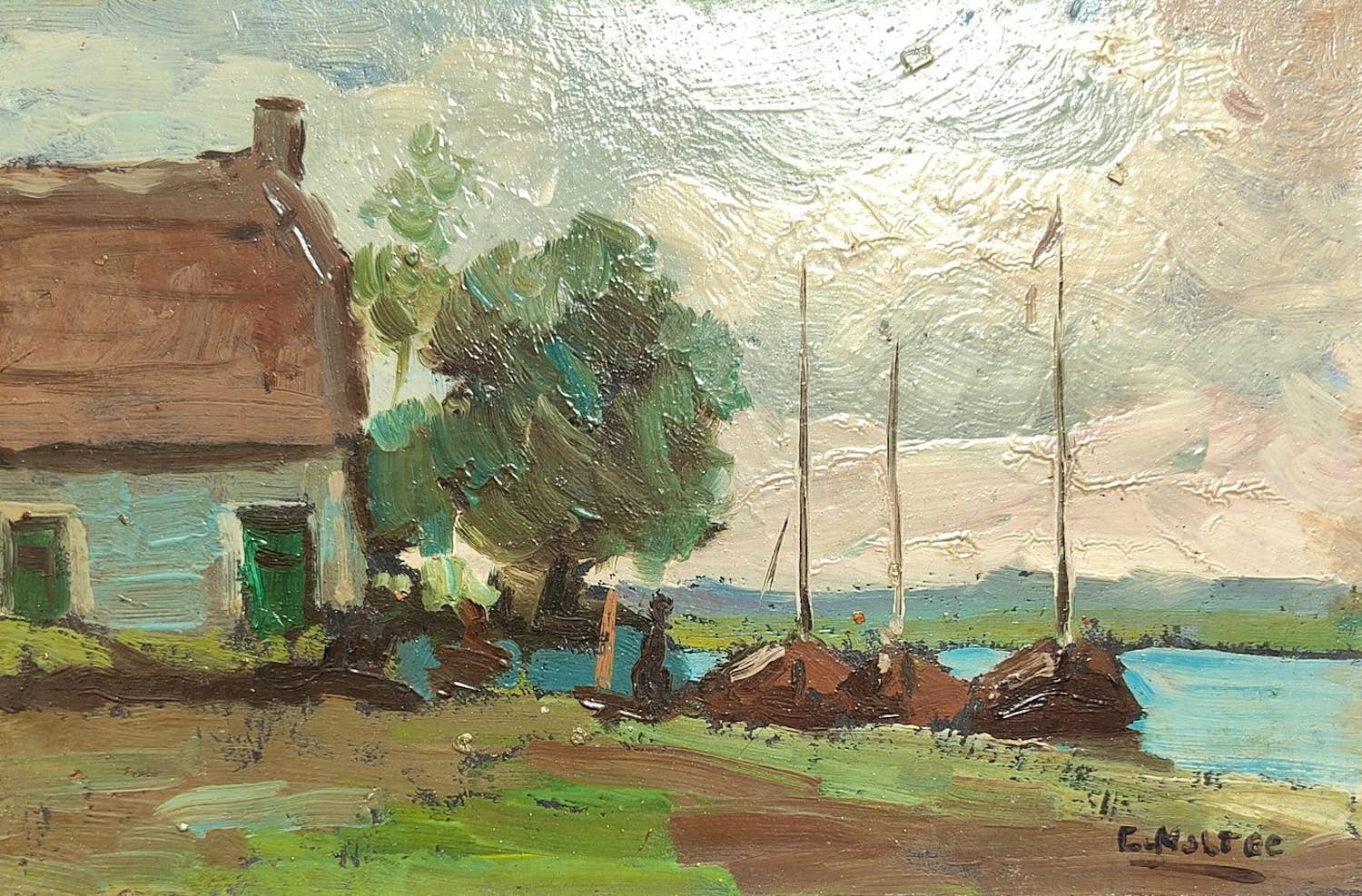 Cor Noltee - Rivierenlandschap - Olieverf - Gesigneerd kopen? Bied vanaf 35!