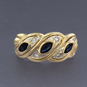 18K Goud - bicolor gouden ring bezet met saffier en briljant geslepen diamanten kopen? Bied vanaf 240!