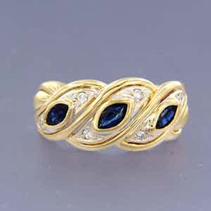 18K Goud - bicolor gouden ring bezet met saffier en briljant geslepen diamanten verkocht voor € 240!