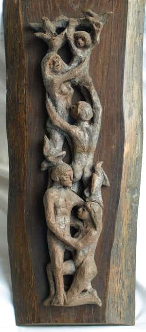 Klaas Pijlman - Levensboom “Gezin” - Wandplaquette van Chamotte – ca. 1970 verkocht voor € 1!