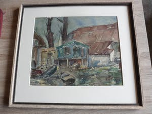 Albert Zwartjes - Aquarel. Huisjes aan het slot in `s - Graveland kopen? Bied vanaf 50!