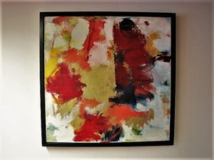 Mathieu Berden - 1977 - Krachtig Abstract Olieverf "Vierkant in Rood,Blauw en Goud" gesigneerd kopen? Bied vanaf 175!