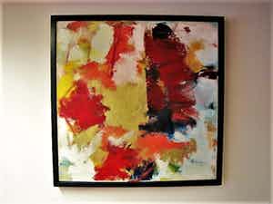 Mathieu Berden - 1977 - Krachtig Abstract Olieverf "Vierkant in Rood,Blauw en Goud" gesigneerd verkocht voor € 175!