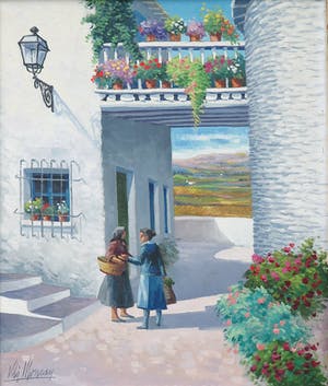 Joan Vila i Moncau - Olieverf op doek, Pueblo - Ingelijst kopen? Bied vanaf 1!