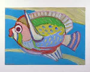 Paul Overhaus - Acryl op board, Hoi vis - Ingelijst verkocht voor € 100!