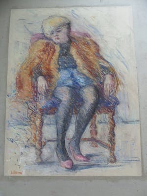 Wim van Bemmel - Pasteltekening. Dame in een stoel. kopen? Bied vanaf 35!