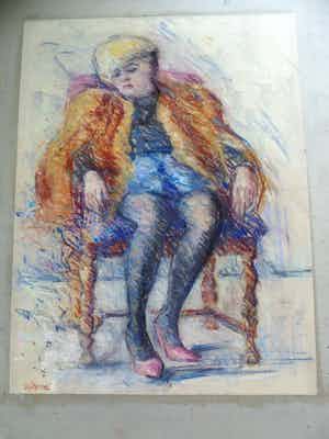 Wim van Bemmel - Pasteltekening. Dame in een stoel. verkocht voor € 35!