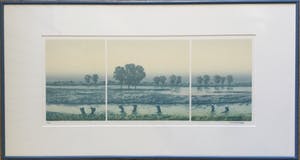 Buy Elmar Gille - Rivierlandschap | Kleurenets in 3 fragmenten - ingelijst en in prachtstaat!? Bid from 89!